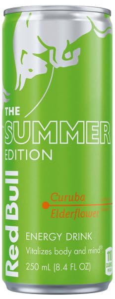 Red Bull Green Edition Energy Drink, Curuba Elderflower, with 80mg Caffeine plus Taurine & B Vitamins, 8.4 Fl Oz, 6 Packs of 4 Cans (Pack of 24)