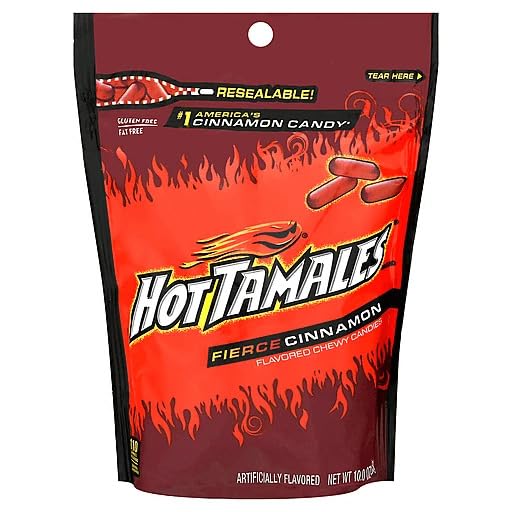 Hot Tamales Cinnamon Chewy Candy Pack of 3 Bags - 10 oz Each - Candy Bulk Spicy Hot Tamales Cinnamon Chewy Red Candies