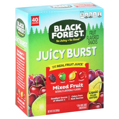 Black Forest Juicy Burst Fruit Snacks, Mixed Fruit Flavors, 0.8 Ounce Pouches (40 Count) (Pack of 2)