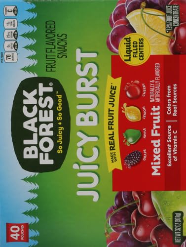 Black Forest Juicy Burst Fruit Snacks, Mixed Fruit Flavors, 0.8 Ounce Pouches (40 Count) (Pack of 2)