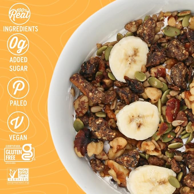 Wildway Keto Granola | Banana Nut | Grain-Free, Certified Gluten-Free Cereal | Vegan, Low Carb | No Sugar Added | Paleo-Friendly | Non-GMO Fruit & Nut Clusters | Nutrient-Rich Snack | 8 oz, 6 Pack