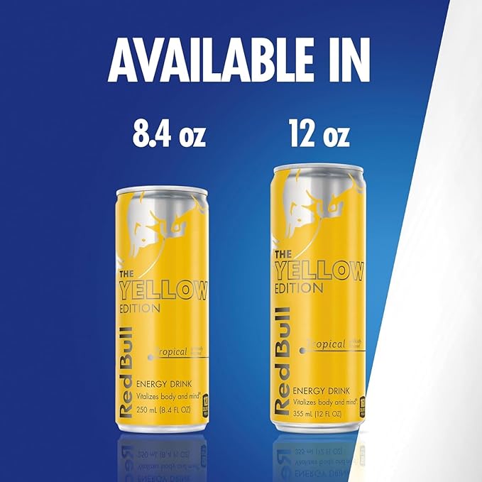 Red Bull Yellow Edition Energy Drink, Tropical, with 114mg Caffeine plus Taurine & B Vitamins, 12 Fl Oz, 6 Packs of 4 Cans (Pack of 24)