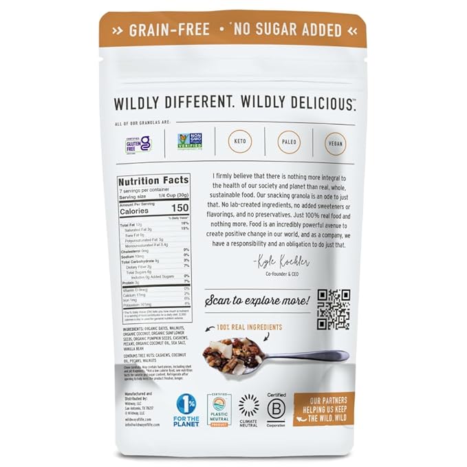 Wildway Keto Granola | Coconut Cashew | Grain-Free, Certified Gluten-Free Cereal | Vegan, Low Carb | No Sugar Added | Paleo-Friendly | Non-GMO Fruit & Nut Clusters | Nutrient-Rich Snack | 8 oz, 3 Pack