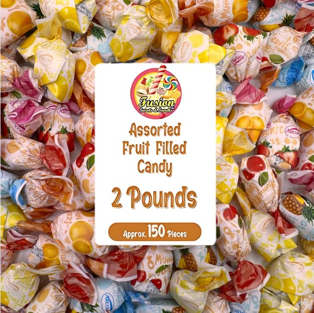 Fruit Filled Hard Candy - Assorted 2 Pounds Bulk Bag, Arcor Bon Bon Fruitfuls candy, Individually Wrapped Hard Candy