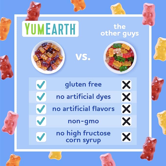 YumEarth Organic Fruit Flavored Gummy Bears, 10- .7oz. Snack Packs, Allergy Friendly, Gluten Free, Non-GMO, No Artificial Flavors or Dyes