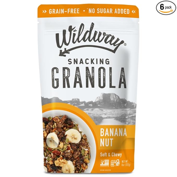 Wildway Keto Granola | Banana Nut | Grain-Free, Certified Gluten-Free Cereal | Vegan, Low Carb | No Sugar Added | Paleo-Friendly | Non-GMO Fruit & Nut Clusters | Nutrient-Rich Snack | 8 oz, 6 Pack