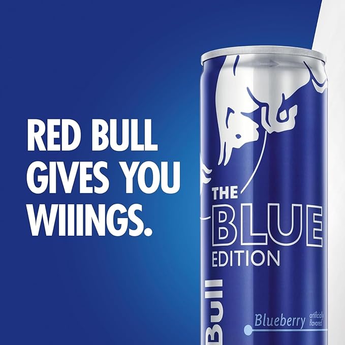 Red Bull Blue Edition Energy Drink, Blueberry, with 114mg Caffeine plus Taurine & B Vitamins, 12 Fl Oz, Pack of 4 Cans
