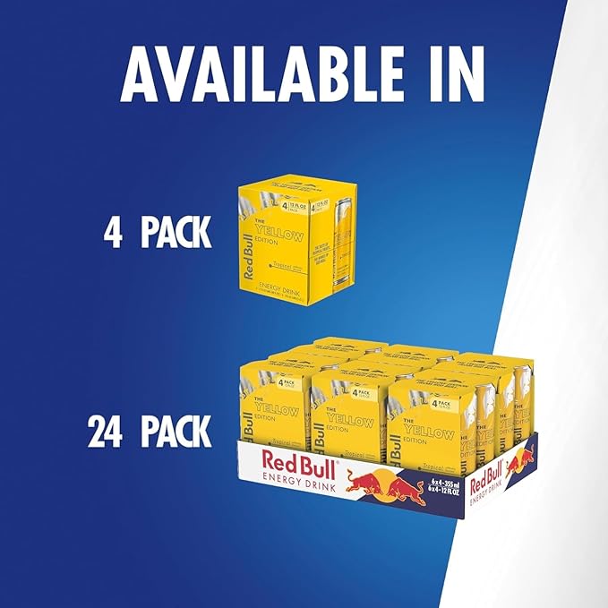 Red Bull Yellow Edition Energy Drink, Tropical, with 114mg Caffeine plus Taurine & B Vitamins, 12 Fl Oz, 6 Packs of 4 Cans (Pack of 24)