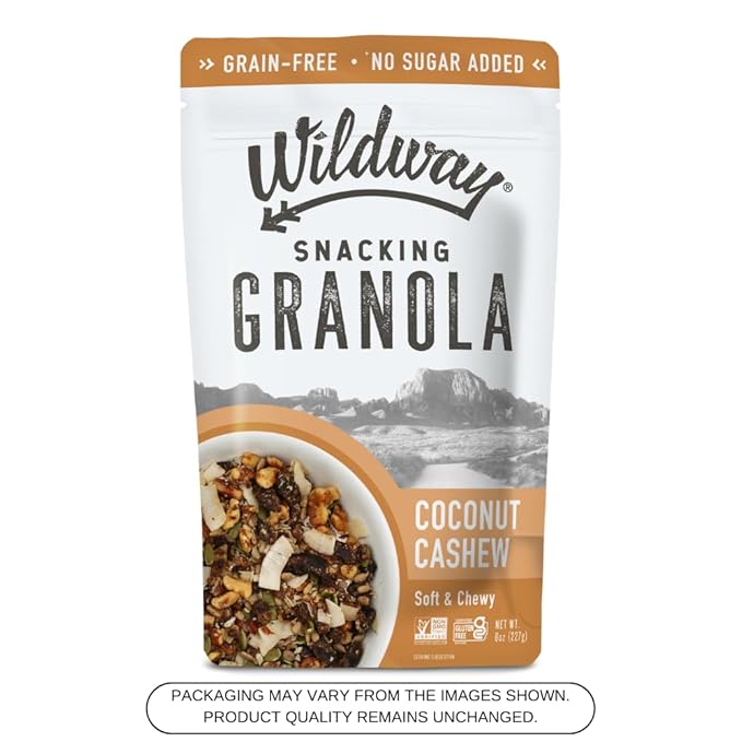 Wildway Keto Granola | Coconut Cashew | Grain-Free, Certified Gluten-Free Cereal | Vegan, Low Carb | No Sugar Added | Paleo-Friendly | Non-GMO Fruit & Nut Clusters | Nutrient-Rich Snack | 8 oz, 3 Pack