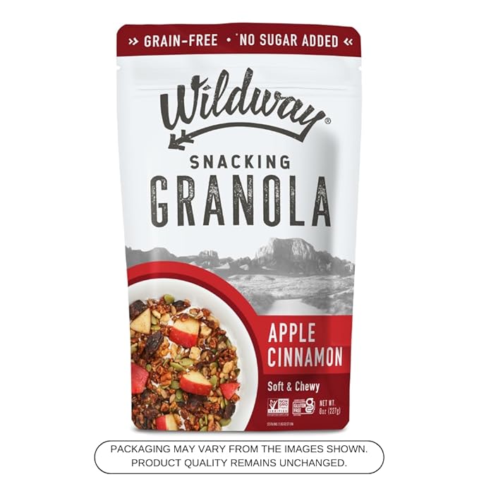 Wildway Keto Granola | Apple Cinnamon | Grain-Free, Certified Gluten-Free Cereal | Vegan, Low Carb | No Sugar Added | Paleo-Friendly | Non-GMO Fruit & Nut Clusters | Nutrient-Rich Snack | 8 oz, 3 Pack