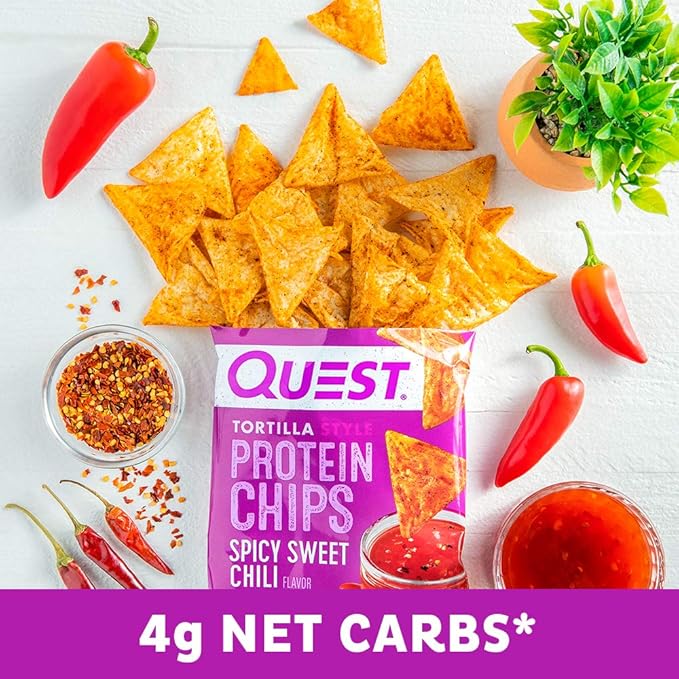 Quest Nutrition Spicy Sweet Chili Tortilla Chip, 19g Protein, 4g Net Carb, Low Carb, Gluten Free, 1.1 oz (Pack of 12)