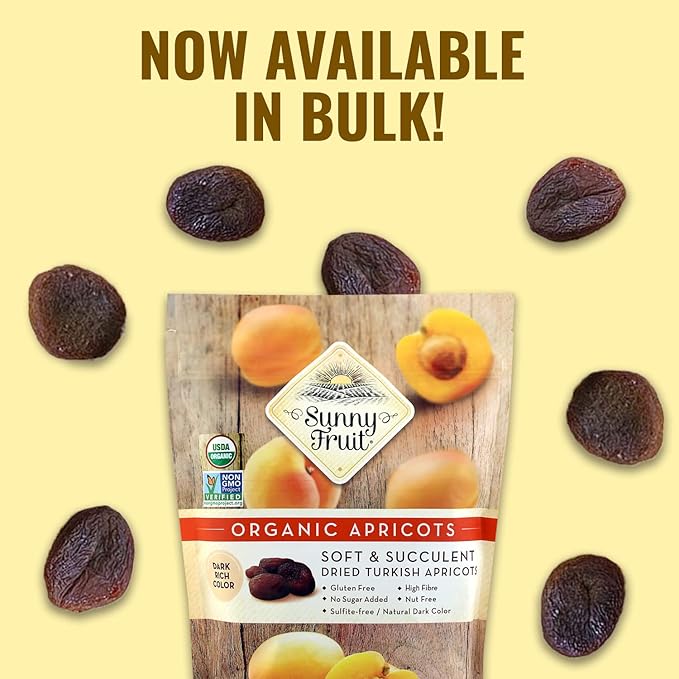 Sunny Fruit Soft Organic Turkish Dried Apricots, 2 Pound Bulk Bag | No Preservatives, No Sugar Added, No Sulfides | Healthy, Naturally Sweet Snack | ORGANIC, NON-GMO, VEGAN, HALAL, KOSHER