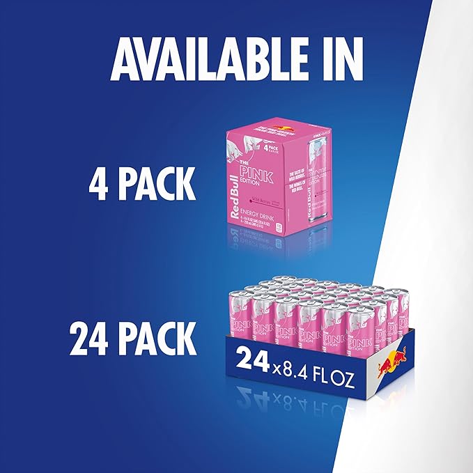 Red Bull Pink Edition Energy Drink, Wild Berries, 8.4 fl. oz., Case of 24 cans, with 80mg Caffeine, Taurine & B Vitamins