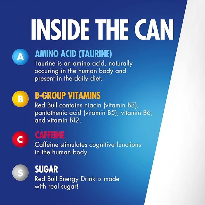 Red Bull Blue Edition Energy Drink, Blueberry, with 80mg Caffeine plus Taurine & B Vitamins, 8.4 Fl Oz, 6 Packs of 4 Cans (Pack of 24)