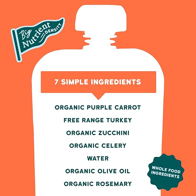 Serenity Kids 6+ Month Baby Food Puree Pouches with Ethically Sourced Meat & Organic Veggies - 3.5 Oz BPA-Free Pouch - Free Range Turkey, Rosemary, Carrot, Zucchini - 6-Pack Turkey Infant Food