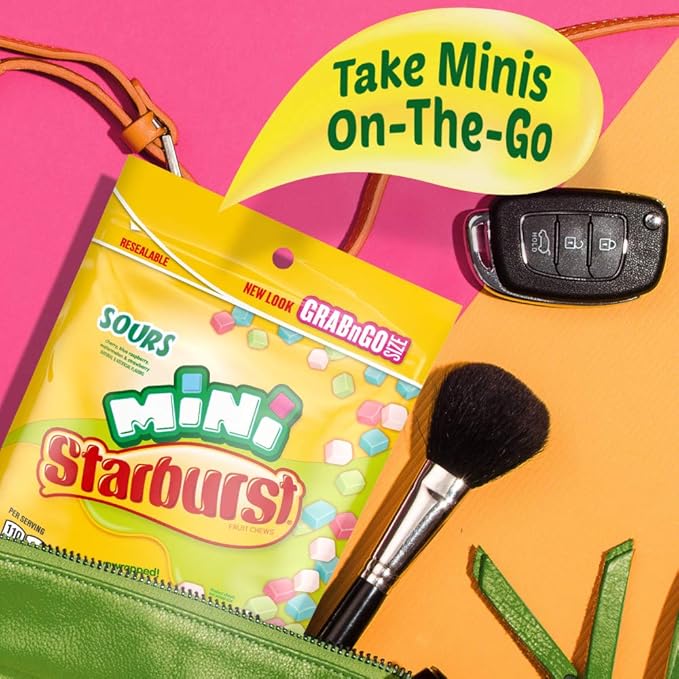 STARBURST Fruit Chews Candy - Minis Sours, 8oz (Pack of 8) - Delicious Mini Candy, Sour Candy Bulk