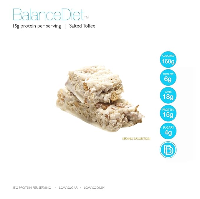 BalanceDiet™ | Protein Bar | 15g of Protein | Low Carb | 7 Bar Box (Salted Toffee Pretzel)