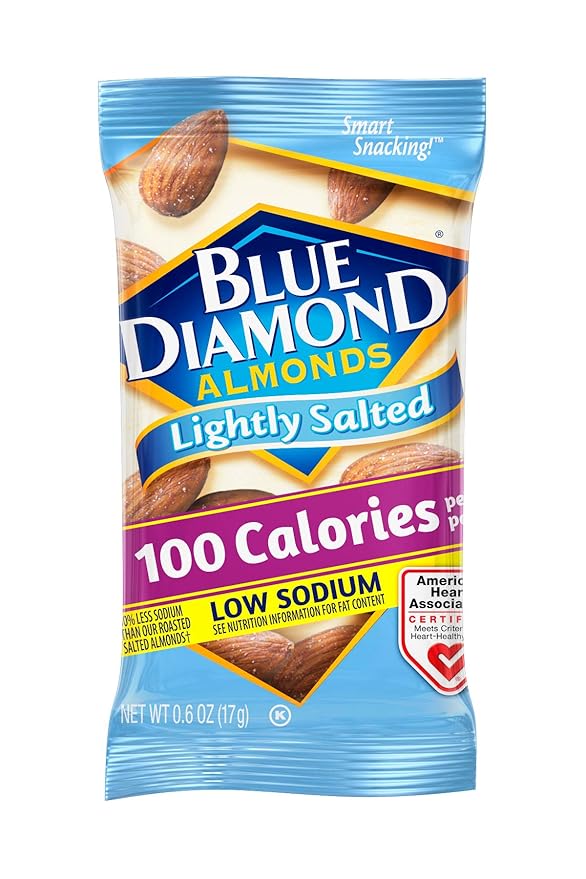 Blue Diamond Almonds Low Sodium Lightly Salted Snack Nuts, 100 Calorie Packs, 0.6 Ounce (Pack of 32)