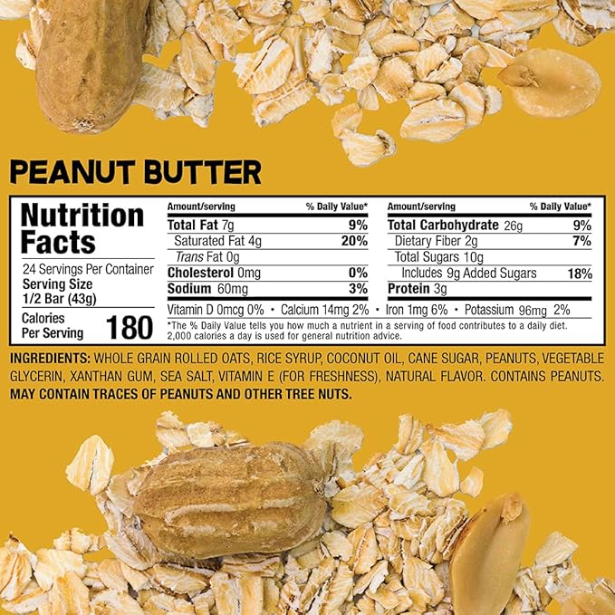 Bobo's Oatmeal Bars, Peanut Butter, Gluten Free Vegan Whole Grain Oat Bars, Pack of 12