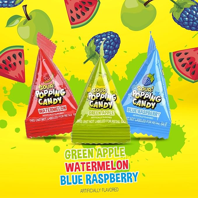 WarheadsSour Popping Rocks - 40 Count Bag - Sour Popping Halloween Candy Individually Wrapped - Assorted Fruit Flavors - Triangle Pouches - Blue Raspberry, Watermelon, Green Apple