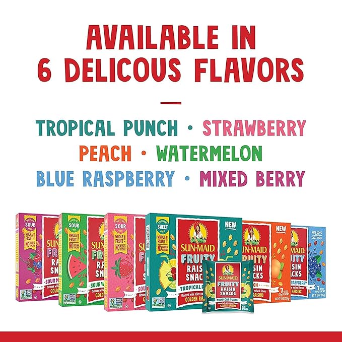 Sun-Maid Sour Mixed Berry Fruity Raisin Snacks - (200 Pack) 1.33 oz Pouches - Sour Mixed Berry Raisins - Dried Fruit Snack for Lunches and Snacks
