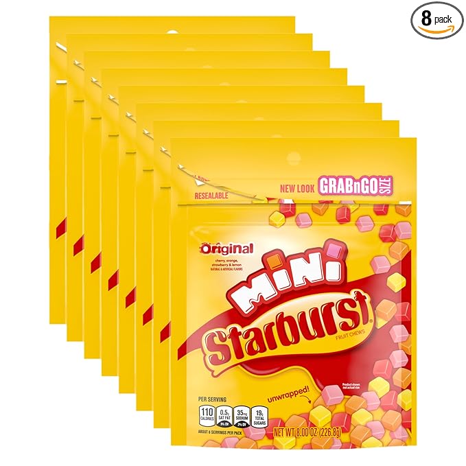 STARBURST Fruit Chews Candy - Original Minis, 8oz, Mini Candy, Bulk Box Pack of 8
