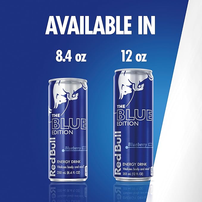Red Bull Blue Edition Energy Drink, Blueberry, with 80mg Caffeine plus Taurine & B Vitamins, 8.4 Fl Oz, 6 Packs of 4 Cans (Pack of 24)