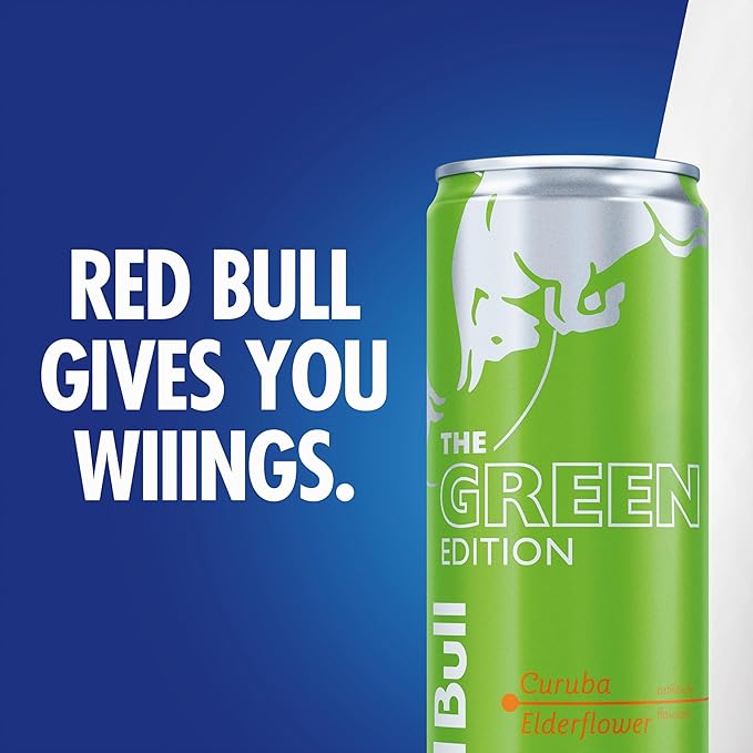 Red Bull Green Edition Energy Drink, Curuba Elderflower, with 114mg Caffeine plus Taurine & B Vitamins, 12 Fl Oz, Pack of 24 Cans