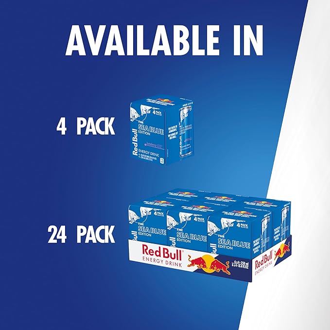 Red Bull Sea Blue Edition Energy Drink, Juneberry, with 80mg Caffeine plus Taurine & B Vitamins, 8.4 Fl Oz, Pack of 4 Cans