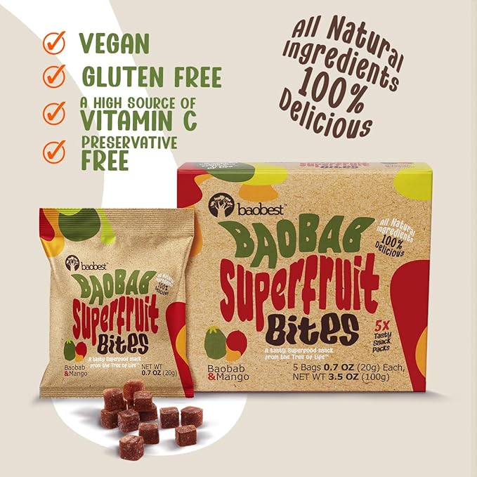 Baobest Superfruit Bites - Baobab Superfruit Variety Pack - Berry, Mango, and Raspberry - Vegan, Gluten Free, High in Vitamin C, Preservative-Free, Superfood Snack from the Tree of Life - 30 Servings