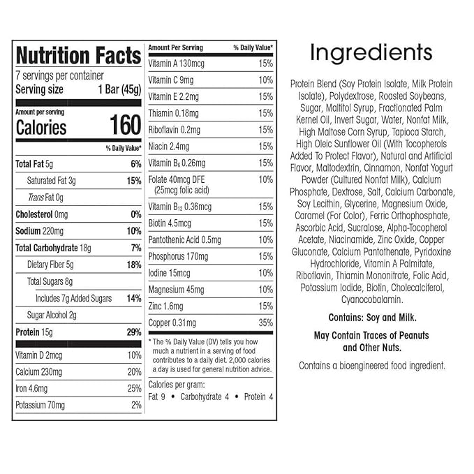 WonderSlim Meal Replacement Protein Bar, Cinnamon, 15g Protein, 20 Vitamins & Minerals, Gluten Free (7ct)