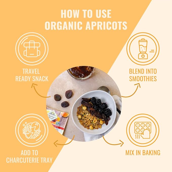 Sunny Fruit Soft Organic Turkish Dried Apricots - 6 Bags (30 Individual Portion Packs) | No Preservatives, No Sugar Added | Healthy, Convenient Snack Packs | ORGANIC, NON-GMO, VEGAN, HALAL, KOSHER
