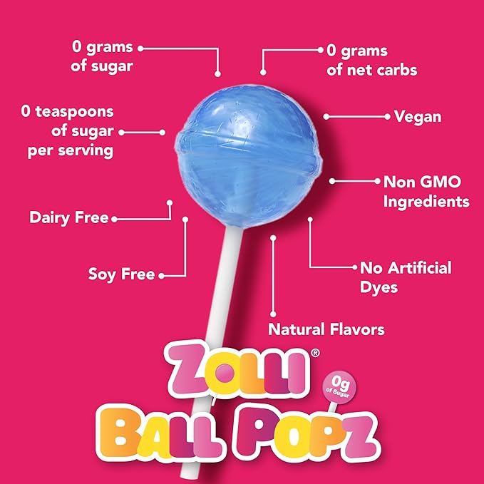Zollipops Zolli Ball Popz Lollipops Clean Teeth, Natural Fruit, 8oz