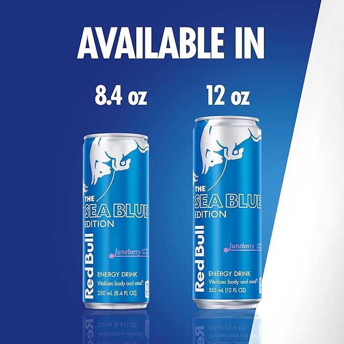 Red Bull Sea Blue Edition Energy Drink, Juneberry, with 80mg Caffeine plus Taurine & B Vitamins, 8.4 Fl Oz, Pack of 4 Cans