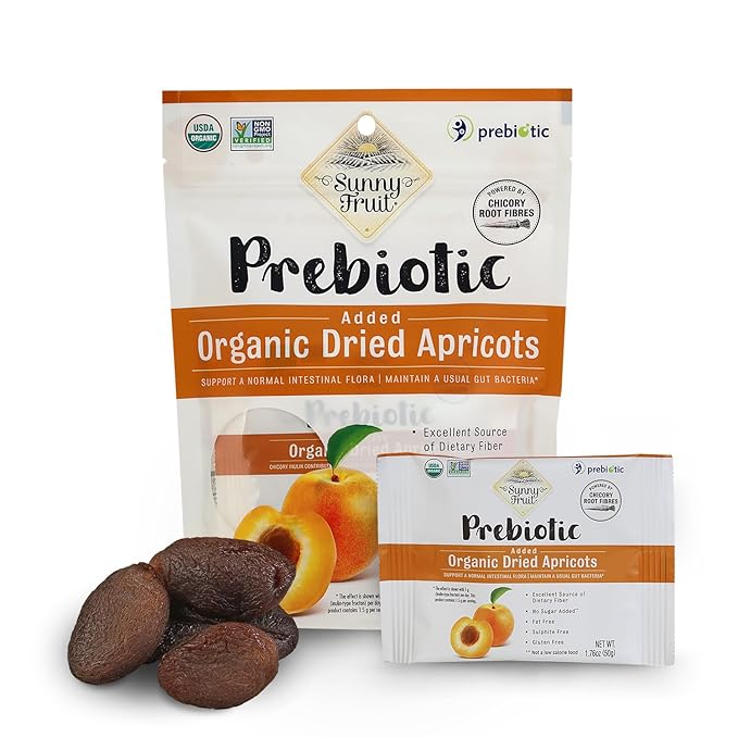 Sunny Fruit Organic Prebiotic Apricots - 6 Bags (30 Individual Portion Packs) | No Preservatives, No Sugar Added | Convenient Snack Packs with Prebiotic Fiber | ORGANIC, NON-GMO, KOSHER, HALAL