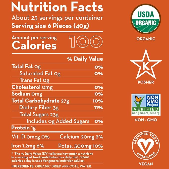 Sunny Fruit Soft Organic Turkish Dried Apricots, 2 Pound Bulk Bag | No Preservatives, No Sugar Added, No Sulfides | Healthy, Naturally Sweet Snack | ORGANIC, NON-GMO, VEGAN, HALAL, KOSHER