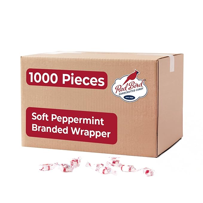 Red Bird Soft Peppermint Candy Mints, Bulk Candy Individually Wrapped, Branded Wrapper, 1000 ct