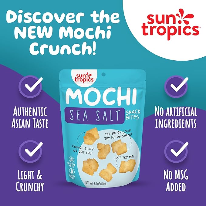 Sun Tropics Mochi Snack Bites, Variety Pack- 3.5 oz (6 Pack) - Crunchy Mochi Snacks - Gluten Free & Dairy Free, No MSG - Asian Rice Snacks