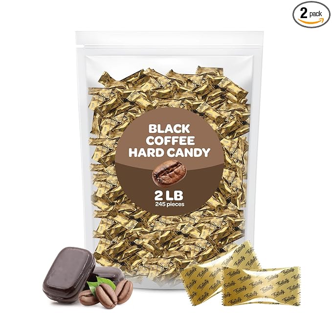 Black Coffee Flavored Hard Candy - 2 Pound Bulk Pack (About 245 Count) - Contains Caffeine - Individually Wrapped