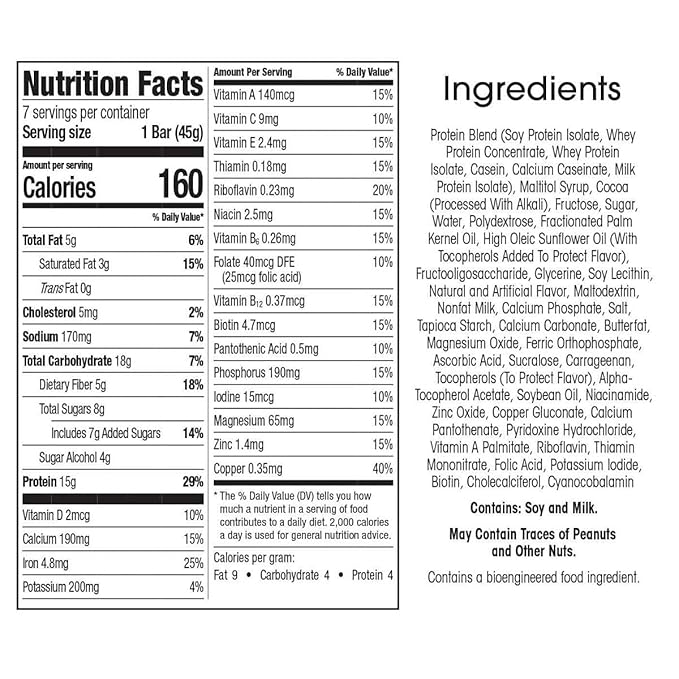 WonderSlim Meal Replacement Protein Bar, Peppermint Cocoa Crunch, 15g Protein, 20 Vitamins & Minerals, Gluten Free (7ct)