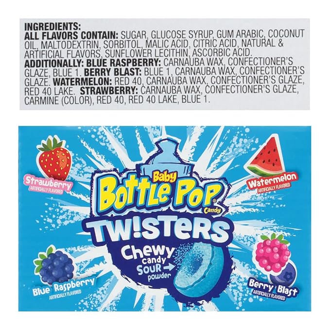 Baby Bottle Pop Twisters Chewy Candy, 8 Ct Sweet Candy with Chewy Sour Center in Twisting Containers, Full Size, Individually Wrapped Fun Bulk Assortment For Kids Party Favors, Toys, Goodie Bags