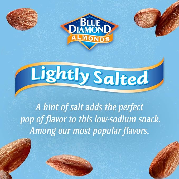 Blue Diamond Almonds Low Sodium Lightly Salted Snack Nuts, 100 Calorie Packs, 0.6 Ounce (Pack of 32)