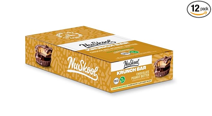 NuSkool Snacks Chocolate Peanut Butter Keto Friendly Protein Krunch Bars (12 Pack) - 7g Fiber, 10g Clean Plant-Based Protein, 3g Net Carbs - Gluten-Free, Non-GMO, Vegan, Low Carb Keto Healthy Breakfast Snack