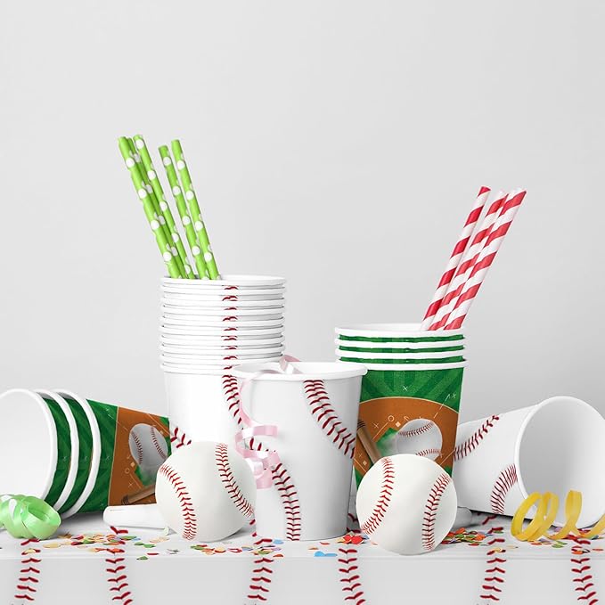 Baseball Party Supplies Kit for 24 - Complete with Dinner & Dessert Plates, Napkins, Cups, Banner & Tablecloth Baseball Birthday & Gameday Celebrations,Baseball Party Decorations & Favors