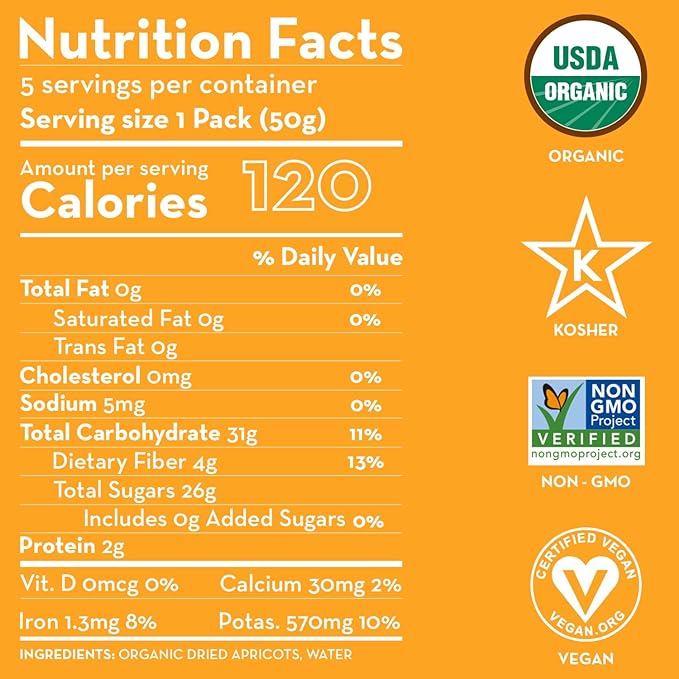 Sunny Fruit Soft Organic Turkish Dried Apricots - 1 Bag (5 Individual Portion Packs) | No Preservatives, No Sugar Added | Healthy, Convenient Snack Packs | ORGANIC, NON-GMO, VEGAN, HALAL, KOSHER