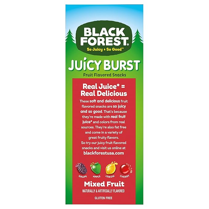 Black Forest Juicy Burst Fruit Snacks, Mixed Fruit Flavors, 0.8 Ounce Pouches (40 Count) (Pack of 2)