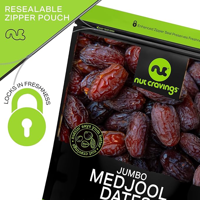 NUT CRAVINGS - Sun Dried Jumbo Medjool Dates, No Sugar Added (80oz, 5 LB) Bulk Dry Fruits Packed Fresh in Resealable Bag - Sweet Healthy Snack, Naturally Grown, Vegan, Kosher