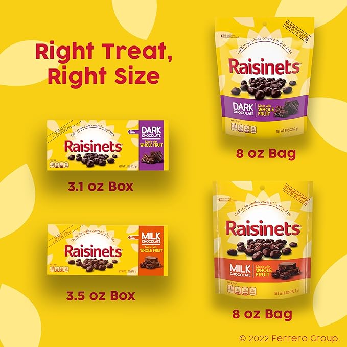 Raisinets, Dark Chocolate Covered California Raisins, Movie Theater Candy Box, 3.1 oz each, Bulk 15 Pack