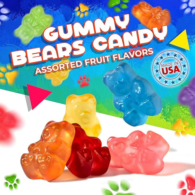 Bears Gummy Candy, Chewy Fruity Treat (1 Pound Bag)