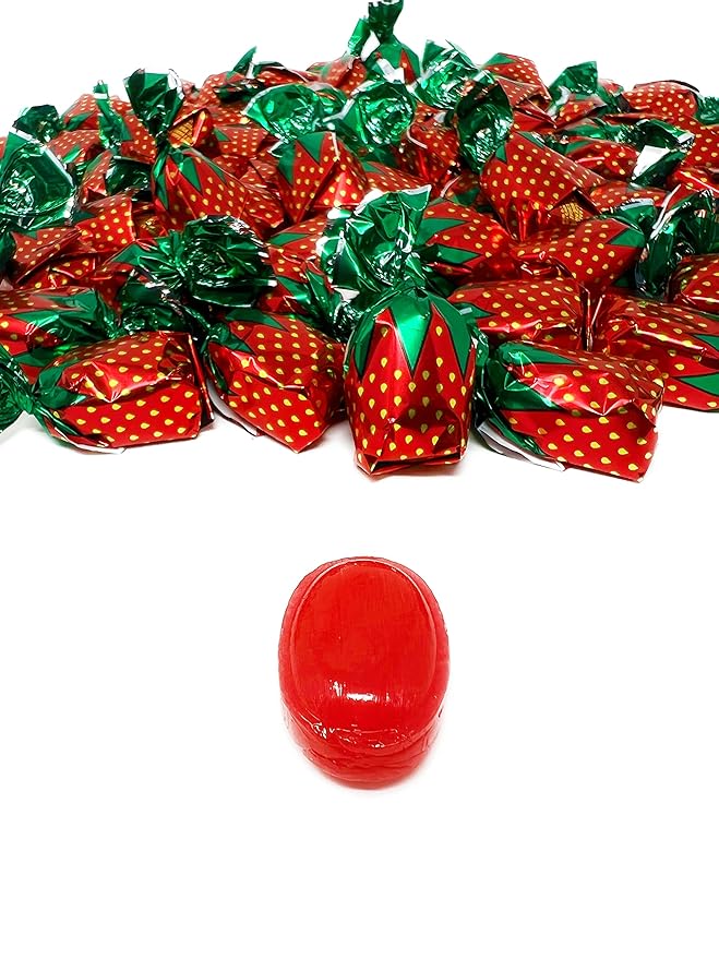 Strawberry Hard Candy Filled With Real Fruit Pulp - 1 lbs - Strawberry Flavored Bon Bons Filled with Real Strawberry Pulp - American Vintage Candy Snack Assortment - Individually Wrapped, 16 oz.
